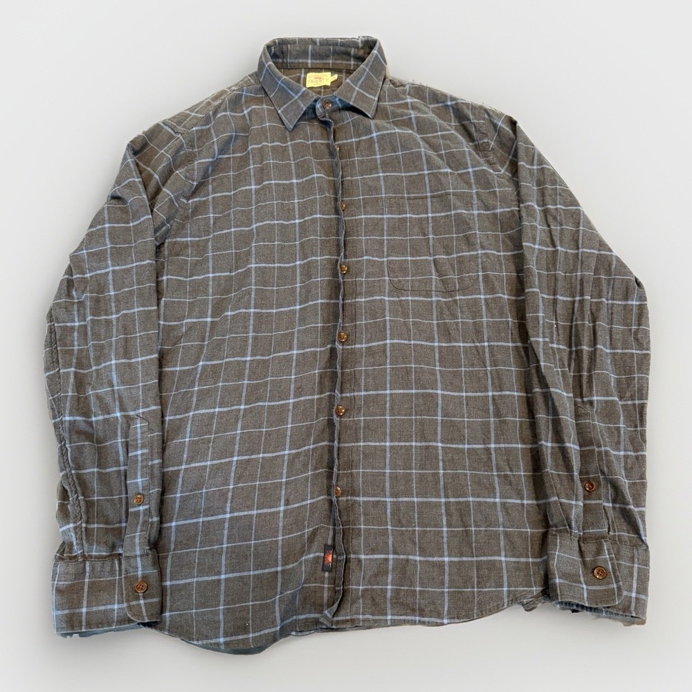 Faherty Brand Men's L Blue Plaid Cotton Blend Button Down Shirt Soft